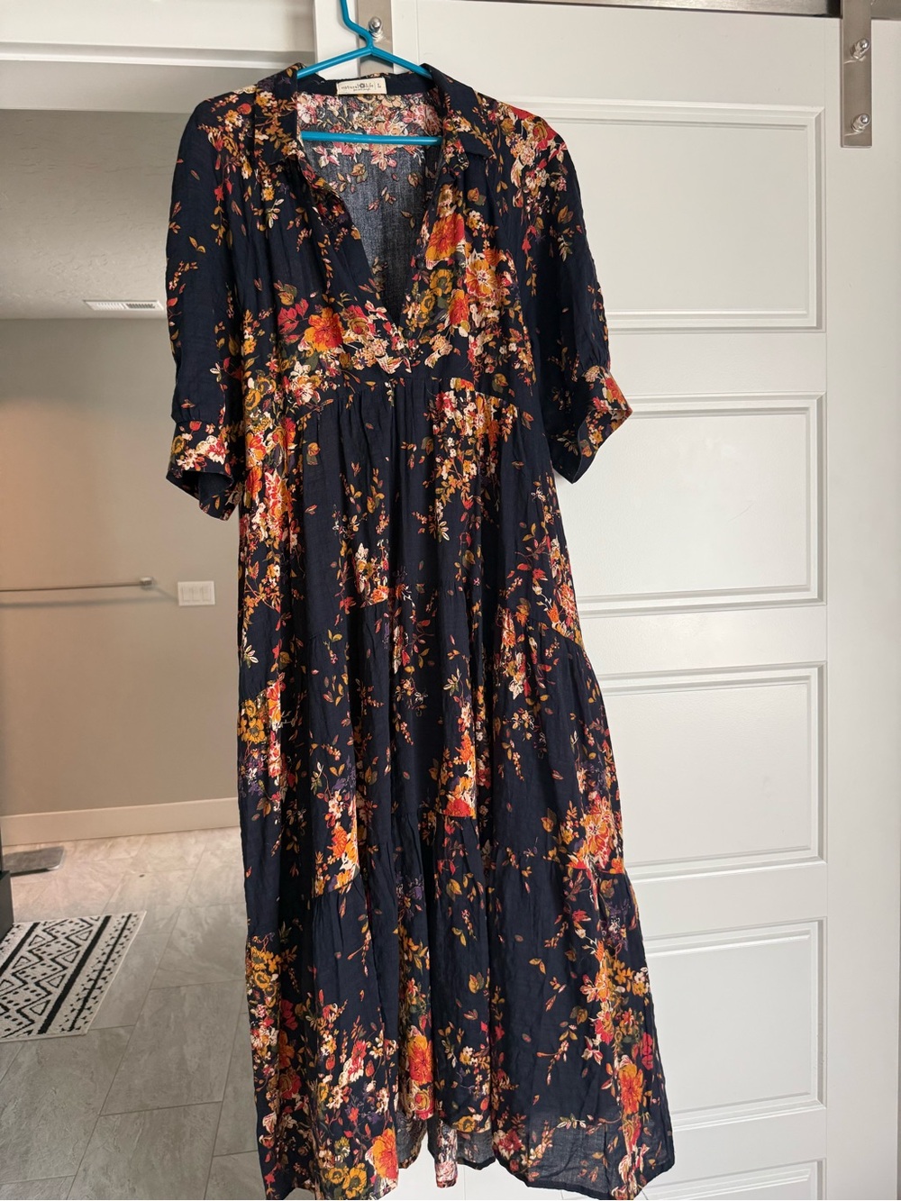 NATURAL LIFE Navy Floral Maxi Dress with Warm Multicolor Blooms